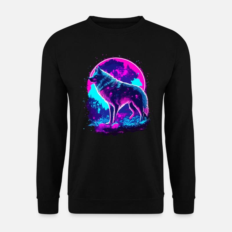 Wolf’s Art Synthwave Néon Psychédélique - Sweat-shirt Unisexe - noir