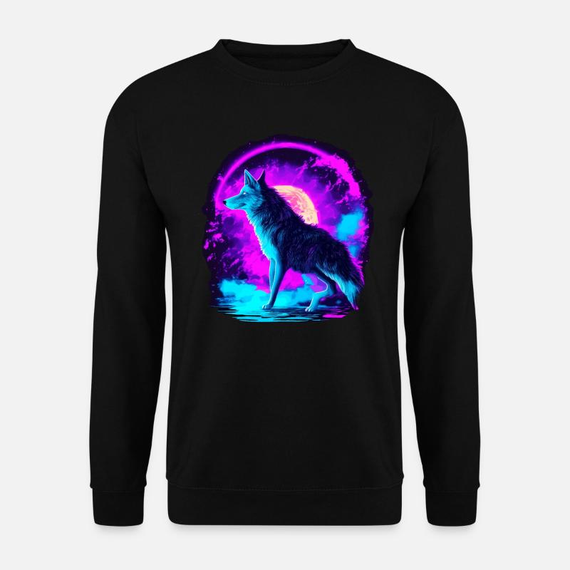 Wolf Neon Illustration Synthwave Art - Unisex Sweatshirt - black