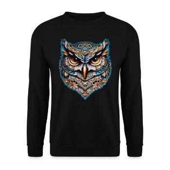 Coole Steampunk Eule - Unisex Pullover - Schwarz - Vorne - Alina (178cm) & Michal (187cm)