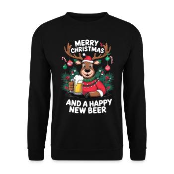 Rentier Bier Merry Christmas and a happy new beer - Unisex Pullover - Schwarz - Vorne - Alina (178cm) & Michal (187cm)