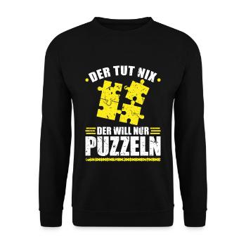 Der Tut Nix Der Will Nur Puzzeln Puzzle - Unisex Pullover - Schwarz - Vorne - Alina (178cm) & Michal (187cm)