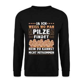Pilzjäger Schwammerl Sammeln Pilze - Unisex Pullover - Schwarz - Vorne - Alina (178cm) & Michal (187cm)