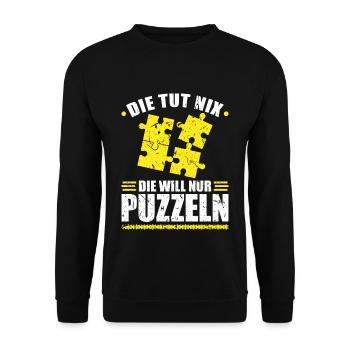 Lustiges Puzzle - Unisex Pullover - Schwarz - Vorne - Alina (178cm) & Michal (187cm)