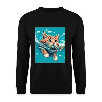 Red cat swimming in the water - Unisex Sweatshirt - black - Front - Alina (178cm) & Michal (187cm)