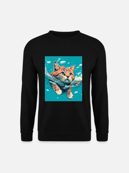 Chat roux nageant dans l’eau - Sweat-shirt Unisexe - noir