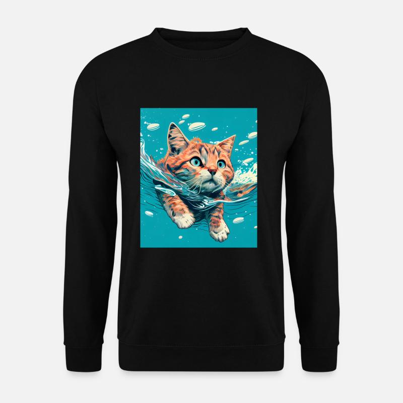 Chat roux nageant dans l’eau - Sweat-shirt Unisexe - noir