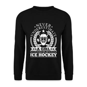 Unterschätze niemals ein Eishockey-Mädchen - Unisex Pullover - Schwarz - Vorne - Alina (178cm) & Michal (187cm)