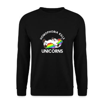 Homophobia kills unicorns - LGBT Gay Pride CSD - Unisex Sweatshirt - black - Front - Alina (178cm) & Michal (187cm)