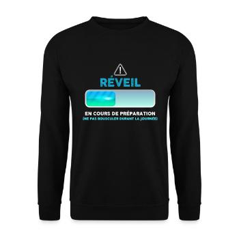 Réveil en cours de préparation - Sweat-shirt Unisexe - noir - Devant - Alina (178cm) & Michal (187cm)