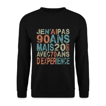 Ich bin nicht 90 Jahre alt, 90 Jahre Geburtstagsgeschenk - Unisex Pullover - Schwarz - Vorne - Alina (178cm) & Michal (187cm)