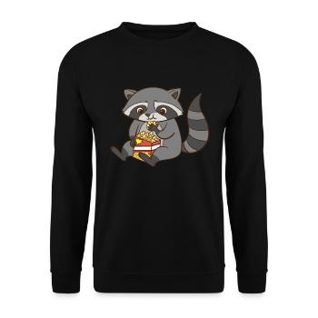 Un raton laveur mange du pop-corn. - Sweat-shirt Unisexe - noir - Devant - Alina (178cm) & Michal (187cm)