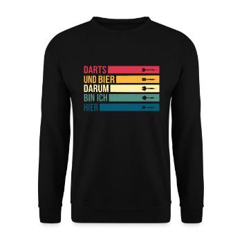 Darts und Bier darum bin ich hier Dartscheibe Dart - Unisex Pullover - Schwarz - Vorne - Alina (178cm) & Michal (187cm)