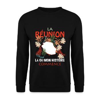La Réunion La Où Mon Histoire Commence Cadeau - Sweat-shirt Unisexe - noir - Devant - Alina (178cm) & Michal (187cm)