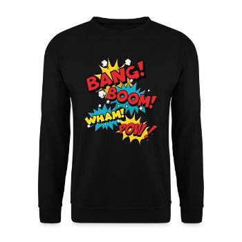 Bang Boom Pow Wham - Comic Speech Bubbles - Unisex Sweatshirt - black - Front - Alina (178cm) & Michal (187cm)