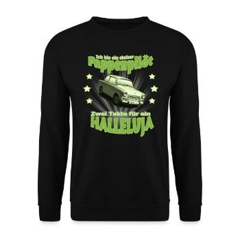 PAPPENPILOT  601 Trabi KULT grün - Unisex Pullover - Schwarz - Vorne - Alina (178cm) & Michal (187cm)