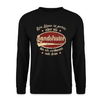Landshut Retro der perfekte Landshuter Mann - Unisex Pullover - Schwarz - Vorne - Alina (178cm) & Michal (187cm)