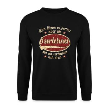 Iserlohn Retro der perfekte Iserlohner Mann Spruch - Unisex Pullover - Schwarz - Vorne - Alina (178cm) & Michal (187cm)