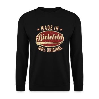 Made in Bielefeld 100 % original Bielefelder retro - Unisex Pullover - Schwarz - Vorne - Alina (178cm) & Michal (187cm)