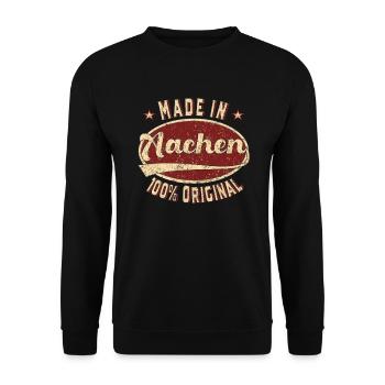 Made in Aachen 100 % original Aachener retro - Unisex Pullover - Schwarz - Vorne - Alina (178cm) & Michal (187cm)