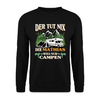 Camper Mathias der tut nix der will nur campen - Unisex Pullover - Schwarz - Vorne - Alina (178cm) & Michal (187cm)