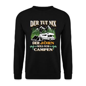 Camper Jörn der tut nix der will nur campen - Unisex Pullover - Schwarz - Vorne - Alina (178cm) & Michal (187cm)