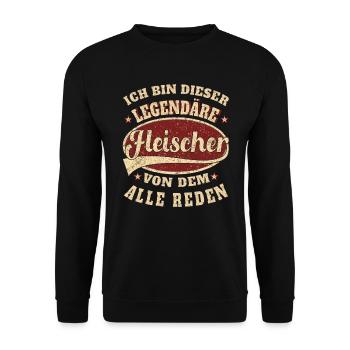 Fleischer ich bin dieser legendäre Fleischer - Unisex Pullover - Schwarz - Vorne - Alina (178cm) & Michal (187cm)