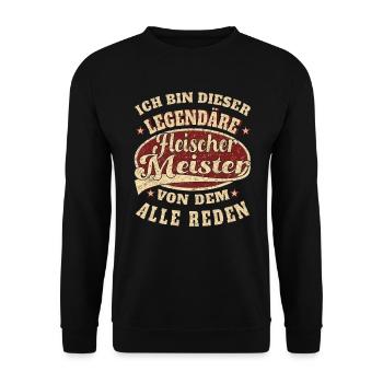 Fleischer Meister ich bin dieser legendäre - Unisex Pullover - Schwarz - Vorne - Alina (178cm) & Michal (187cm)