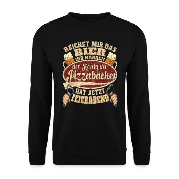 Pizzabäcker Bier Feierabend - Unisex Pullover - Schwarz - Vorne - Alina (178cm) & Michal (187cm)