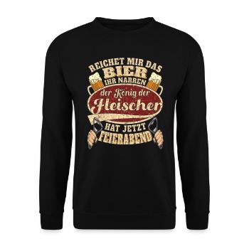 Fleischer Bier Feierabend - Unisex Pullover - Schwarz - Vorne - Alina (178cm) & Michal (187cm)