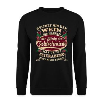 Goldschmied Fahrer Wein Feierabend - Unisex Pullover - Schwarz - Vorne - Alina (178cm) & Michal (187cm)