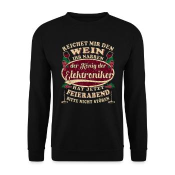 Elektroniker Wein Feierabend - Unisex Pullover - Schwarz - Vorne - Alina (178cm) & Michal (187cm)