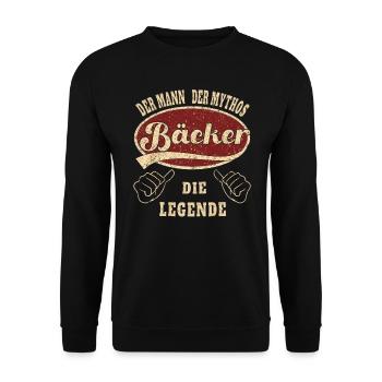 Bäcker Spruch der Mann der Mythos Bäcker - Unisex Pullover - Schwarz - Vorne - Alina (178cm) & Michal (187cm)