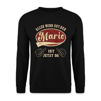 Mario everything will be fine the Mario is now retro - Unisex Sweatshirt - black - Front - Alina (178cm) & Michal (187cm)