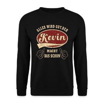Kevin alles wird gut der Kevin ist jetzt da Retro - Unisex Pullover - Schwarz - Vorne - Alina (178cm) & Michal (187cm)