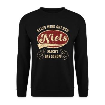 Niels alles wird gut der Niels macht das schon - Unisex Pullover - Schwarz - Vorne - Alina (178cm) & Michal (187cm)