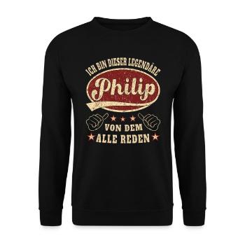 Philip ich bin dieser legendäre Philip Retro - Unisex Pullover - Schwarz - Vorne - Alina (178cm) & Michal (187cm)