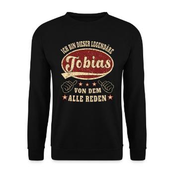 Tobias ich bin dieser legendäre Tobias Retro - Unisex Pullover - Schwarz - Vorne - Alina (178cm) & Michal (187cm)
