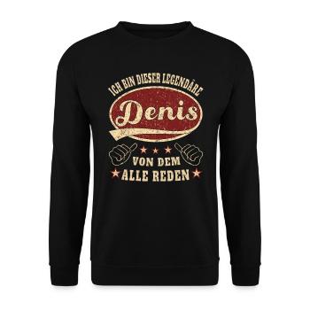 Denis ich bin dieser legendäre Denis Retro - Unisex Pullover - Schwarz - Vorne - Alina (178cm) & Michal (187cm)