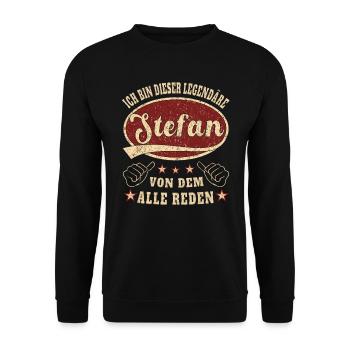 Stefan ich bin dieser legendäre Stefan Retro - Unisex Pullover - Schwarz - Vorne - Alina (178cm) & Michal (187cm)