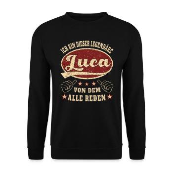 Luca ich bin dieser legendäre Luca Retro - Unisex Pullover - Schwarz - Vorne - Alina (178cm) & Michal (187cm)