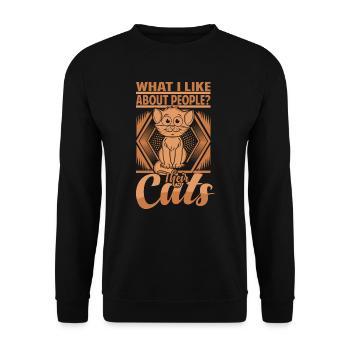 Qu’est-ce que j’aime chez les gens? Leurs chats. - Sweat-shirt Unisexe - noir - Devant - Alina (178cm) & Michal (187cm)