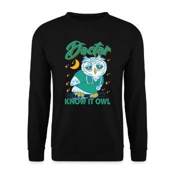 Doctor Know It Owl - Funny Bird - Surgeon in the Sick - Unisex Sweatshirt - black - Front - Alina (178cm) & Michal (187cm)
