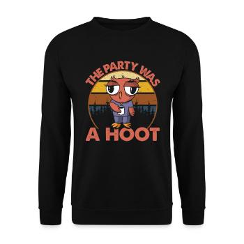 The Party Was A Hoot - Kaffee-Eule - Lustiger Voge - Unisex Pullover - Schwarz - Vorne - Alina (178cm) & Michal (187cm)