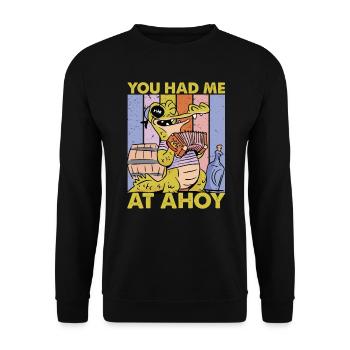 You Had Me At Ahoy - Pirate - Niedlicher Alligator - Unisex Pullover - Schwarz - Vorne - Alina (178cm) & Michal (187cm)