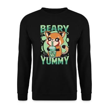 Beary Yummy - Niedlicher roter Panda - Milchtee - Unisex Pullover - Schwarz - Vorne - Alina (178cm) & Michal (187cm)