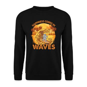 Happiness Comes In Waves - Surfende Katze - Surfen - Unisex Pullover - Schwarz - Vorne - Alina (178cm) & Michal (187cm)