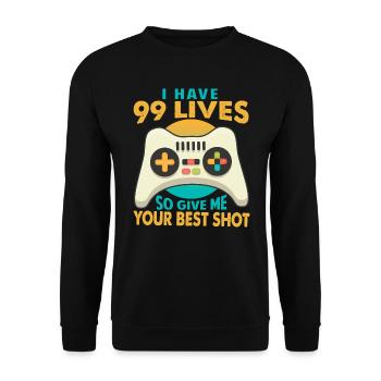 I Have 99 Lives, So Give Me Your Best Shot - Gamble - Unisex Sweatshirt - black - Front - Alina (178cm) & Michal (187cm)
