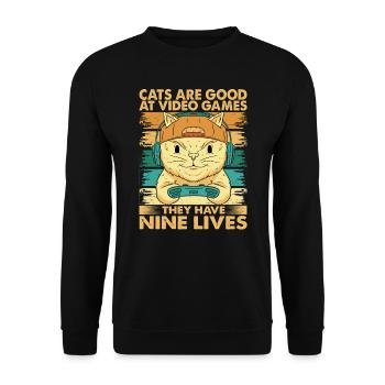 Cats Are Good At Video Games - Lustige Papa-Witze - Unisex Pullover - Schwarz - Vorne - Alina (178cm) & Michal (187cm)