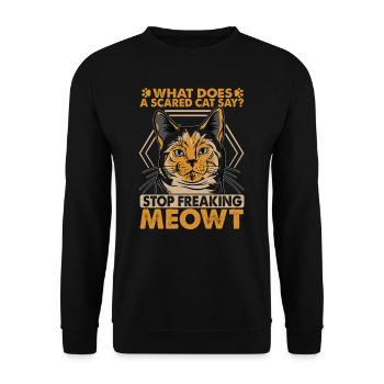 What Does A Scared Cat Say? Funny dad jokes - Unisex Sweatshirt - black - Front - Alina (178cm) & Michal (187cm)