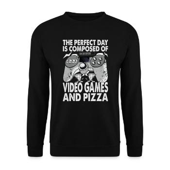 The Perfect Day Is Composed Of Video Games And Piz - Unisex Sweatshirt - black - Front - Alina (178cm) & Michal (187cm)